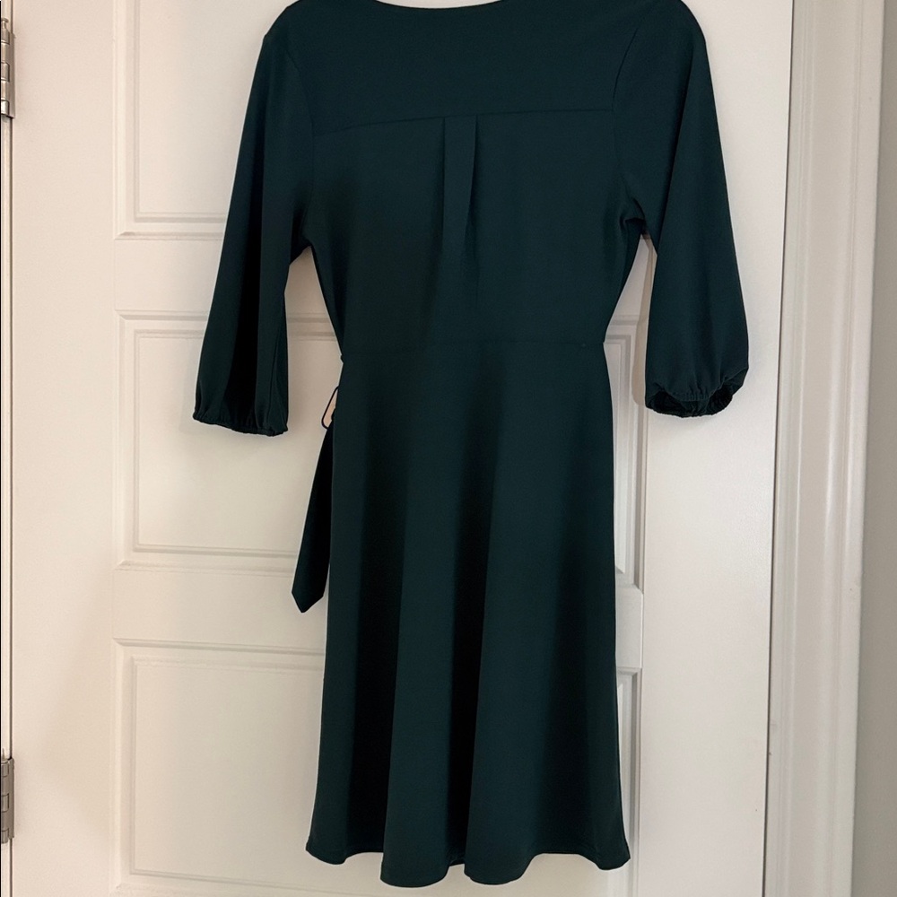 Monteau small Women’s Dark Green Long Sleeve wrap belted Dress - Picture 5 of 5